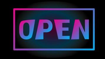 Neon sign for a shop or cafe with the text Open. Neon sign with the word Open on black background, neon text effect, perfect for your store. 4K video