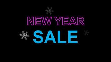 New Year's Sale. Early year discount to increase sales significantly. Attract the attention of buyers. 4k animation with neon text shapes NEW YEAR SALE on a black background. video