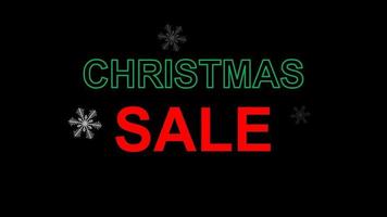 CHRISTMAS SALE neon text on black transparent background. Christmas sale concept. Holiday sale. Promo video for christmas sale. 4k animation