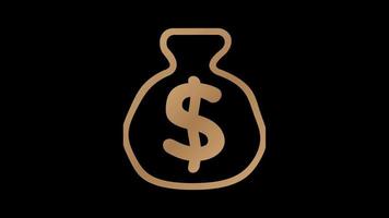 ícone do dólar do dinheiro do ouro na bainha isolada no fundo preto. sinal de moeda bancária. símbolo de lucro financeiro. animação gráfica de movimento de vídeo 4k video