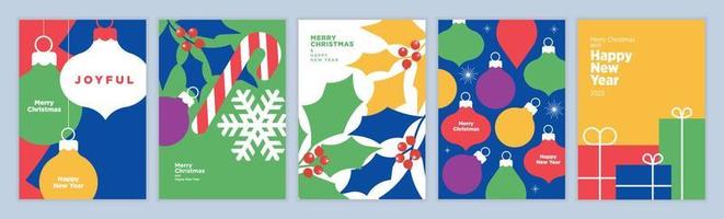 conjunto de tarjetas de felicitación de navidad y año nuevo. conceptos modernos de ilustración vectorial para tarjetas de felicitación, sitio web y banner de sitio web móvil, tarjeta de invitación de fiesta, carteles, banners de medios sociales. vector