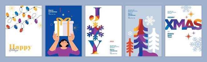 Christmas and New Year greeting cards set. Modern vector illustration concepts for greeting card, website and mobile website banner, party invitation card, posters, social media banners.