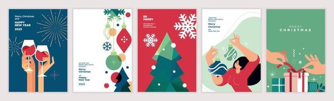 Merry Christmas and Happy New Year. Set of vector illustrations for background, greeting card, party invitation card, website banner, social media banner, marketing material.