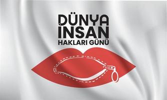 10 aralik dunya insan haklari gununun agzi acik fermuar seklinde gosterimi. December 10 world human rights day in the form of an open zipper display. vector