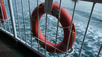 Lifebuoy close-up in a ferryboat in Istanbul when the ferry is on the move video