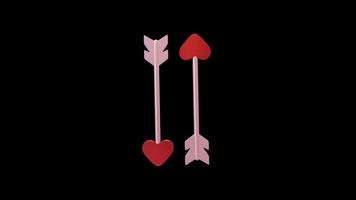 3D Render animation of two arrows in different direction, in shiny rose gold color. With red heart shape as arrow head. video