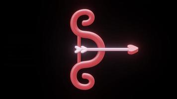 Seamless 3D Render animation of valentine bow and arrow, in pink and red color. With heart shape arrow head. video