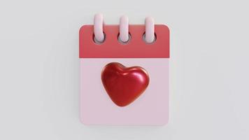 naadloos 3d geven animatie van Valentijn kalender, met rood hart vorm in voorkant van wit papier, een beetje draaien rond. video