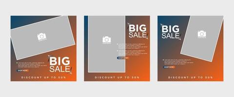 Elegant color gradient fashion social media post banner template set, promotion, discount, big sale vector