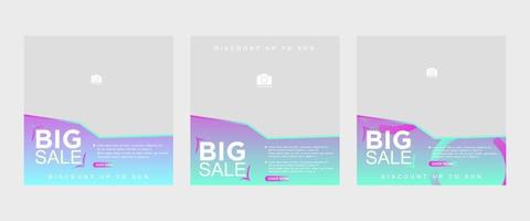 Elegant color gradient fashion social media post banner template set, promotion, discount, big sale vector