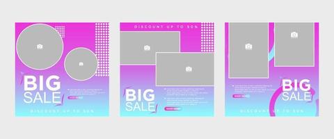 Elegant color gradient fashion social media post banner template set, promotion, discount, big sale vector