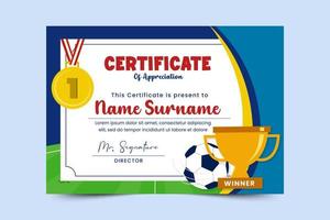 Football tournament sport event certificate design template simple and elegant design vector