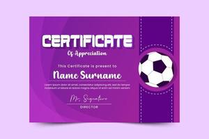 Football tournament sport event certificate design template simple and elegant design vector