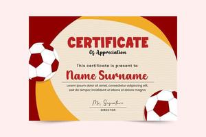 Football tournament sport event certificate design template simple and elegant design vector