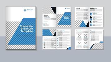 diseño de folleto corporativo, plantilla de folleto comercial de 8 páginas, diseño de folleto creativo, perfil de empresa moderno, color azul, vector profesional