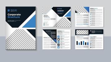 diseño de folleto corporativo, plantilla de folleto comercial de 8 páginas, diseño de folleto creativo, perfil de empresa moderno, color azul, vector profesional