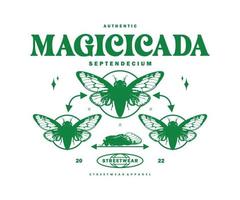 Vintage Magicicada illustration Pixel style t shirt design, vector graphic, typographic poster or tshirts street wear and Urban style