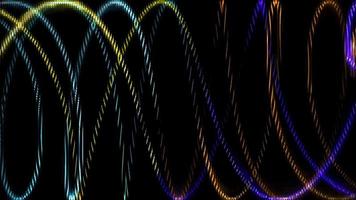Partículas abstractas griddler agitando colorido resplandor energía luz forma de onda digital sobre fondo negro