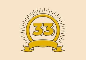 Vintage yellow circle badge with number 33 on it vector