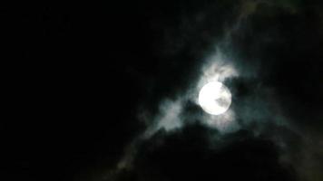 fläck full måne skinande på de mörk natt moln med moln godkänd video