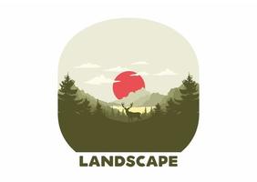 Landscape art illustration of lake and pine forests vector