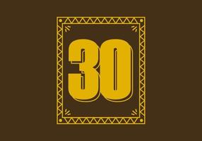 número 30 en marco de rectángulo retro vector