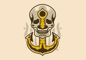 Vintage illustration design of anchor stuck in the skull vector