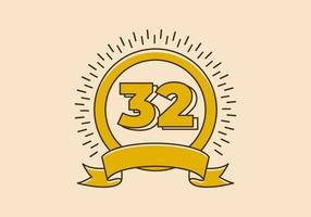 insignia de círculo amarillo vintage con el número 32 en él vector