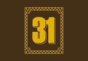 Number 31 in retro rectangle frame vector