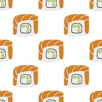 Seamless pattern with Sushi  philadelphia roll illustration on white background vector