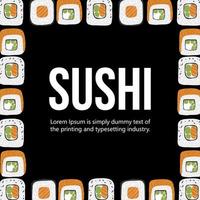 Sushi roll illustrations frame on black background vector