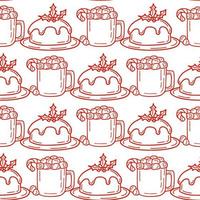 Seamless pattern with traditional Christmas cake and cocoa with marshmallows vector