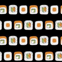 Seamless pattern with Sushi roll set illustration on black background vector