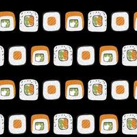 Seamless pattern with Sushi roll set illustration on black background vector