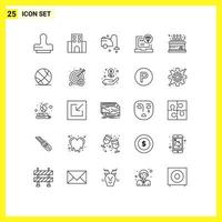 Line Pack of 25 Universal Symbols of birthday coding clean code app Editable Vector Design Elements