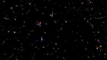millions d'arcs-en-ciel colorés d'éclat d'étoile d'élément volant sur le fond de l'espace sombre video