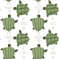 Background with sea turtles and texture on a green shell. Children's illustration. Marine illustration in children's style in green color scheme. Suitable for printing on textiles and paper. vector