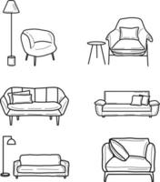 Handdraw doodle of sofa in the livingroom vector