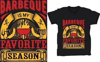 BBQ is my favorite season vector typography t-shirt design. Perfect for print items and bags, posters, cards, vector illustration. Isolated on black.