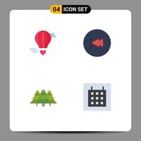 Universal Icon Symbols Group of 4 Modern Flat Icons of m flying heart rewind love back camping Editable Vector Design Elements