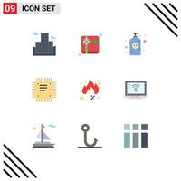 Group of 9 Flat Colors Signs and Symbols for hot friday lotion processor cpu Editable Vector Design Elements