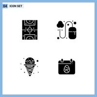 Modern Set of 4 Solid Glyphs Pictograph of entertainment ice field mouse waffle Editable Vector Design Elements