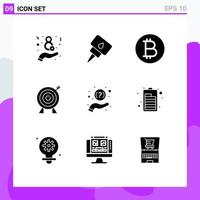 Pack of 9 Modern Solid Glyphs Signs and Symbols for Web Print Media such as battery question currency help money Editable Vector Design Elements