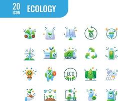 Ecology elements - Gradient web icon set. Gradient collection. Simple vector illustration.