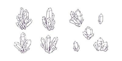 Collection of crystal amethyst simple outline drawing sketch vector