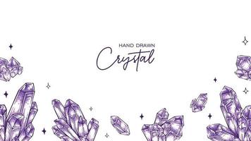 Hand drawn Amethyst crystal quartz illustration background frame for banner, flyer, presentation design vector