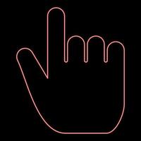 Neon hand point select declare index finger forefinger for click concept pushing choose icon red color vector illustration image flat style