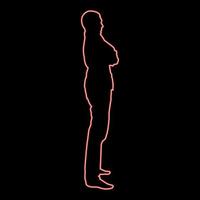 Neon confident man crossed his arms business man silhouette concept side view icon red color vector illustration image flat style