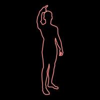 Neon man shows his finger up concept silhouette icon red color vector illustration image flat style