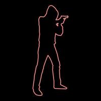 Neon man in the hood with gun concept danger short arm icon red color vector illustration image flat style